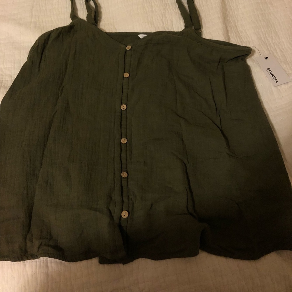 dark green v-neck spaghetti strap button up tank